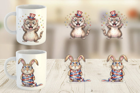 Mug Wrap Chaotic 4th of July Animal Sublimation artnoy 
