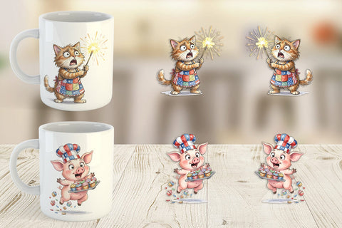Mug Wrap Chaotic 4th of July Animal Sublimation artnoy 