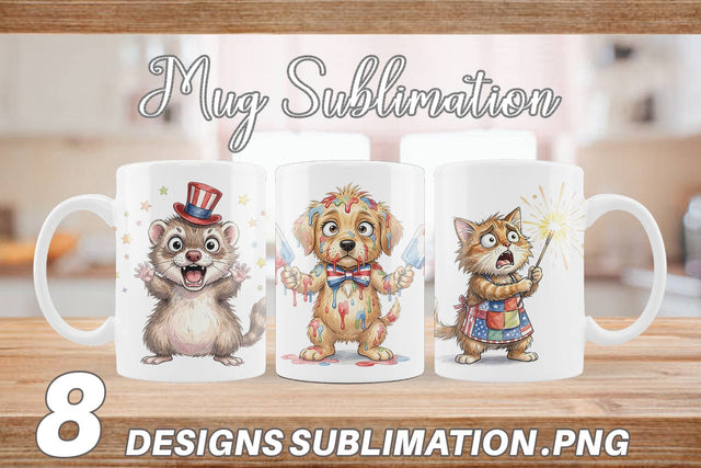 Mug Wrap Chaotic 4th of July Animal Sublimation artnoy 
