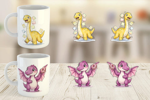 Mug Wrap Chaotic Messy Baby Dino Watercolor Sublimation artnoy 