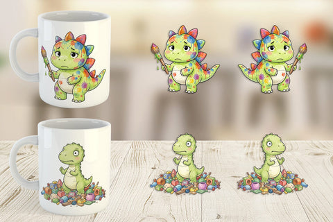 Mug Wrap Chaotic Messy Baby Dino Watercolor Sublimation artnoy 