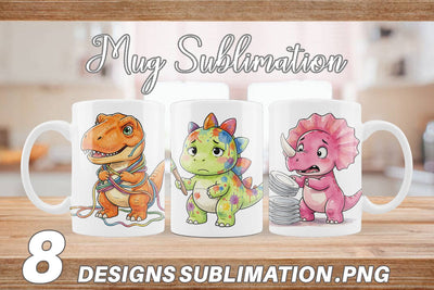 Mug Wrap Chaotic Messy Baby Dino Watercolor Sublimation artnoy 
