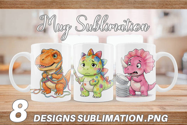 Mug Wrap Chaotic Messy Baby Dino Watercolor Sublimation artnoy 