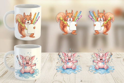 Mug Wrap Chaotic School Animal Watercolor Sublimation artnoy 