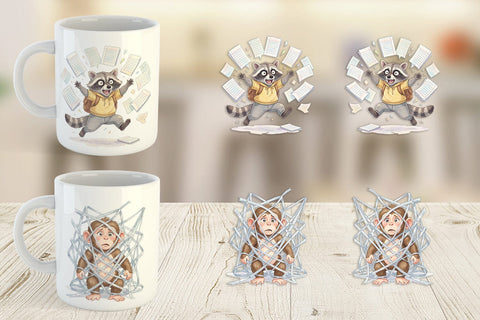 Mug Wrap Chaotic School Animal Watercolor Sublimation artnoy 