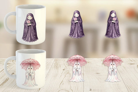 Mug Wrap Charming Coquette Ghost Watercolor Sublimation artnoy 