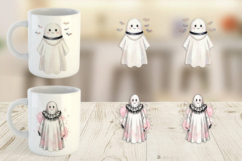 Mug Wrap Charming Coquette Ghost Watercolor Sublimation artnoy 