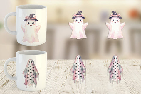 Mug Wrap Charming Coquette Ghost Watercolor Sublimation artnoy 