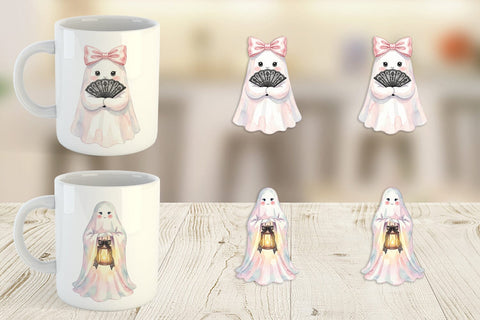 Mug Wrap Charming Coquette Ghost Watercolor Sublimation artnoy 