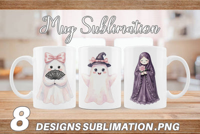 Mug Wrap Charming Coquette Ghost Watercolor Sublimation artnoy 