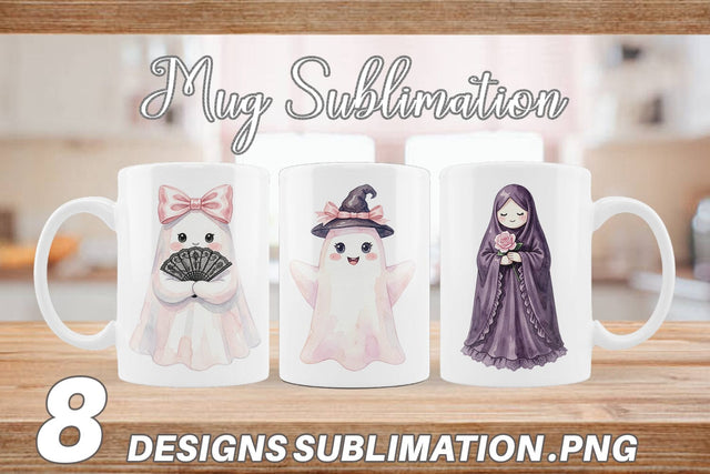 Mug Wrap Charming Coquette Ghost Watercolor Sublimation artnoy 