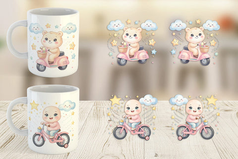 Mug Wrap Cheerful Nursery Vehicle Watercolor Sublimation artnoy 