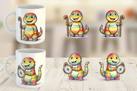 Mug Wrap Cheerful Retro Scout Dino Watercolor Sublimation artnoy 