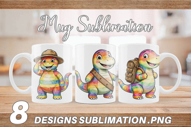 Mug Wrap Cheerful Retro Scout Dino Watercolor Sublimation artnoy 