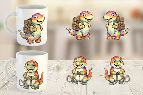 Mug Wrap Cheerful Retro Scout Dino Watercolor Sublimation artnoy 