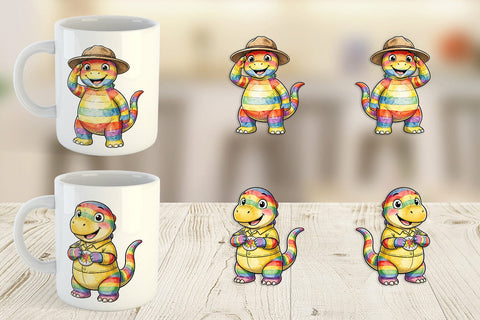 Mug Wrap Cheerful Retro Scout Dino Watercolor Sublimation artnoy 
