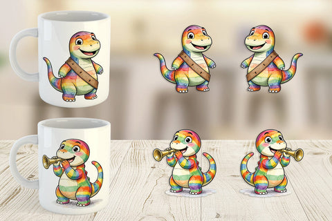 Mug Wrap Cheerful Retro Scout Dino Watercolor Sublimation artnoy 