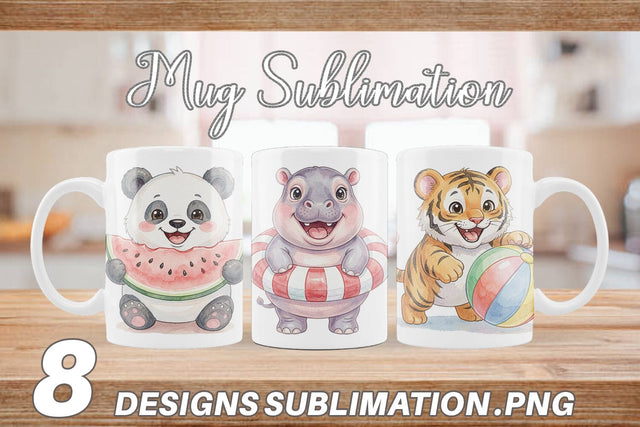 Mug Wrap Cheerful Summer Animals Watercolor Sublimation artnoy 