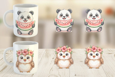 Mug Wrap Cheerful Summer Animals Watercolor Sublimation artnoy 