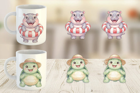 Mug Wrap Cheerful Summer Animals Watercolor Sublimation artnoy 