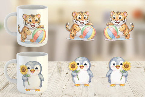 Mug Wrap Cheerful Summer Animals Watercolor Sublimation artnoy 