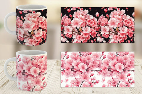 Mug Wrap Cherry Blossom Pattern Sublimation artnoy 