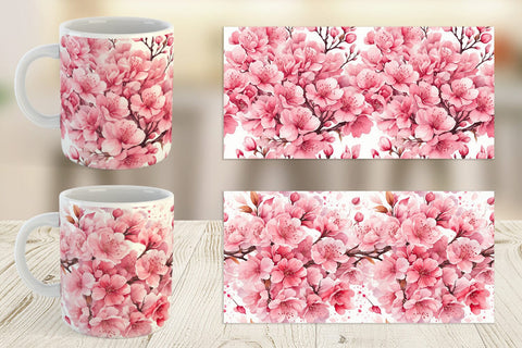 Mug Wrap Cherry Blossom Pattern Sublimation artnoy 