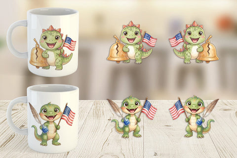 Mug Wrap Chibi Founding Father Dino Watercolor Sublimation artnoy 