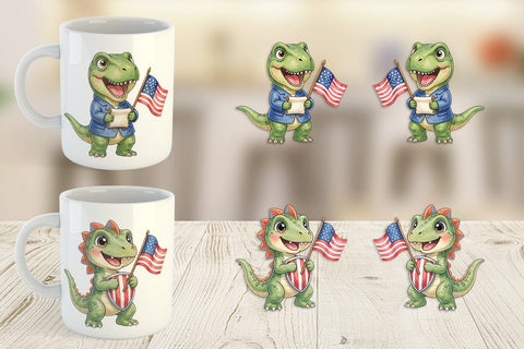 Mug Wrap Chibi Founding Father Dino Watercolor Sublimation artnoy 