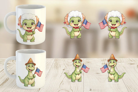 Mug Wrap Chibi Founding Father Dino Watercolor Sublimation artnoy 