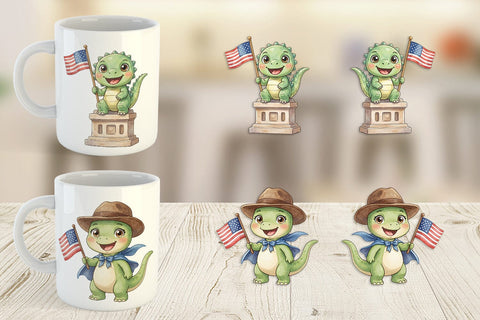 Mug Wrap Chibi Founding Father Dino Watercolor Sublimation artnoy 