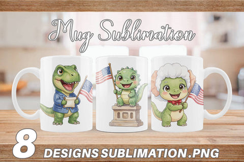 Mug Wrap Chibi Founding Father Dino Watercolor Sublimation artnoy 