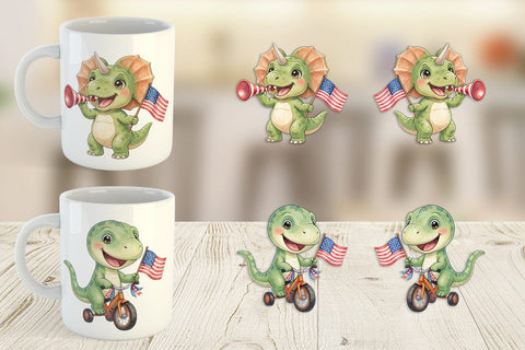 Mug Wrap Chibi Patriotic Parade Dino Watercolor Sublimation artnoy 