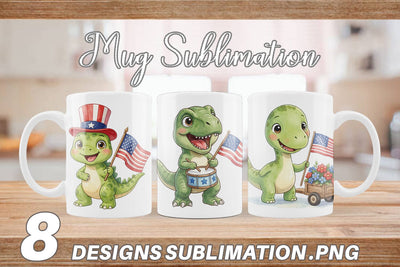 Mug Wrap Chibi Patriotic Parade Dino Watercolor Sublimation artnoy 