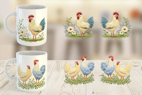 Mug Wrap Chicken Embroidery Sublimation artnoy 