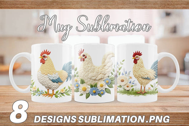 Mug Wrap Chicken Embroidery Sublimation artnoy 