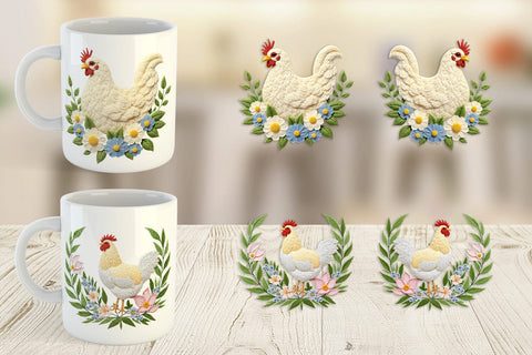 Mug Wrap Chicken Embroidery Sublimation artnoy 