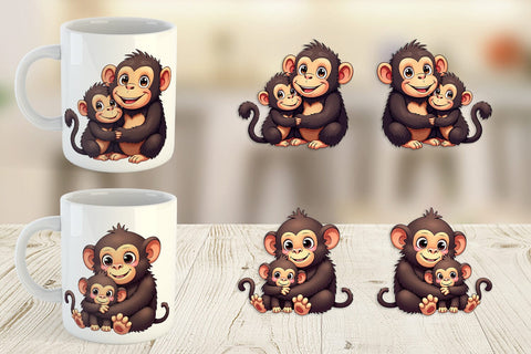 Mug Wrap Chimpanzee Mother's Day Sublimation artnoy 