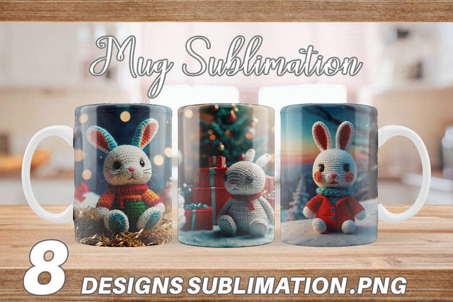 Mug Wrap Christmas Crochet Bunny Sublimation artnoy 