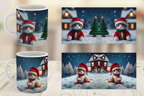 Mug Wrap Christmas Crochet Cat Sublimation artnoy 