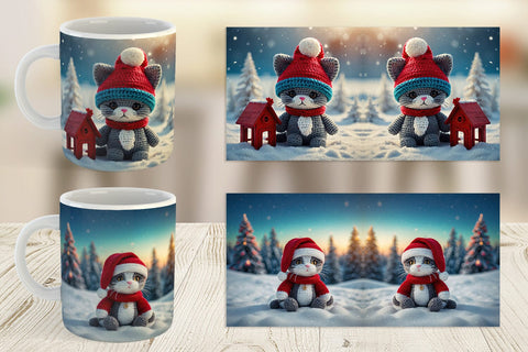 Mug Wrap Christmas Crochet Cat Sublimation artnoy 