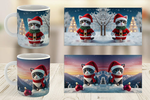 Mug Wrap Christmas Crochet Cat Sublimation artnoy 