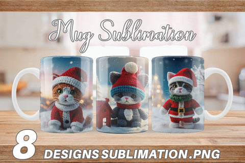 Mug Wrap Christmas Crochet Cat Sublimation artnoy 