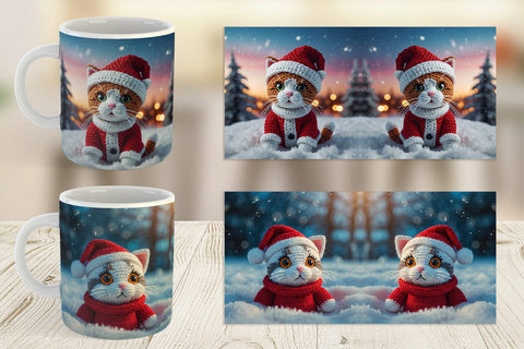 Mug Wrap Christmas Crochet Cat Sublimation artnoy 