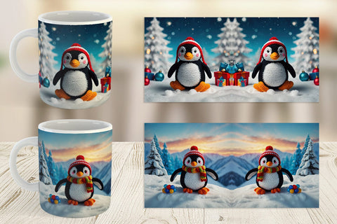 Mug Wrap Christmas Crochet Penguin Sublimation artnoy 