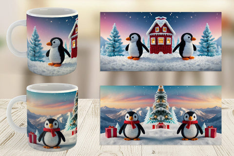 Mug Wrap Christmas Crochet Penguin Sublimation artnoy 
