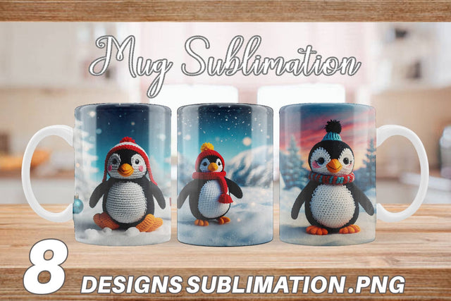 Mug Wrap Christmas Crochet Penguin Sublimation artnoy 
