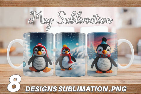 Mug Wrap Christmas Crochet Penguin Sublimation artnoy 