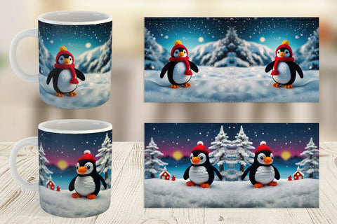 Mug Wrap Christmas Crochet Penguin Sublimation artnoy 