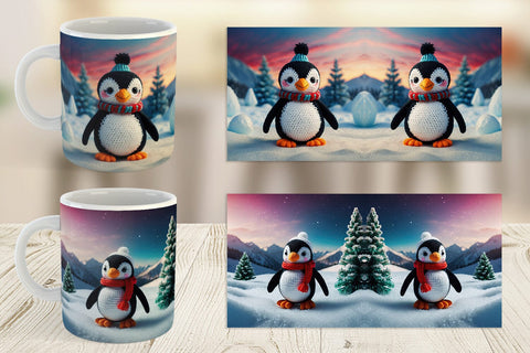 Mug Wrap Christmas Crochet Penguin Sublimation artnoy 